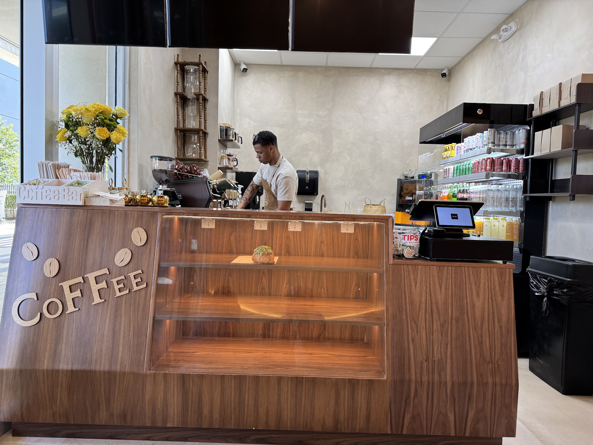 Wide view of the STL Café counter and drink display